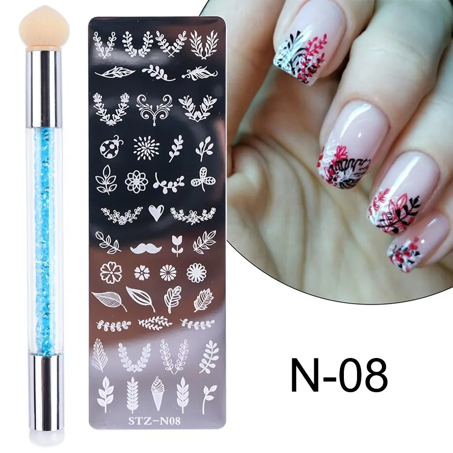 Nail Stamping Plates Set Silicone Stamper Brush Nail Art Stamp Polish Transfer Stencils Flower Geometry Template Tools Maniucre 5