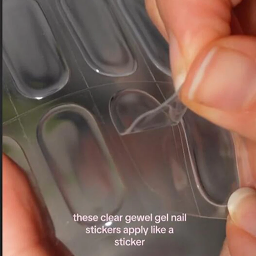 14pc Transparent Semi Cured Gel Nail Strips Nail Strengthening Gel Slider Long-Lasting Clear Crystal Gel Waterproof UV Stickers 3