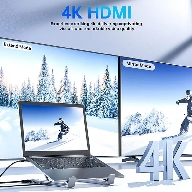 8-in-1 USB-C 노트북 스탠드 접이식 도킹 스테이션 범용 타입-C 태블릿 스탠드 허브 어댑터 플러그 앤 플레이 노트북용