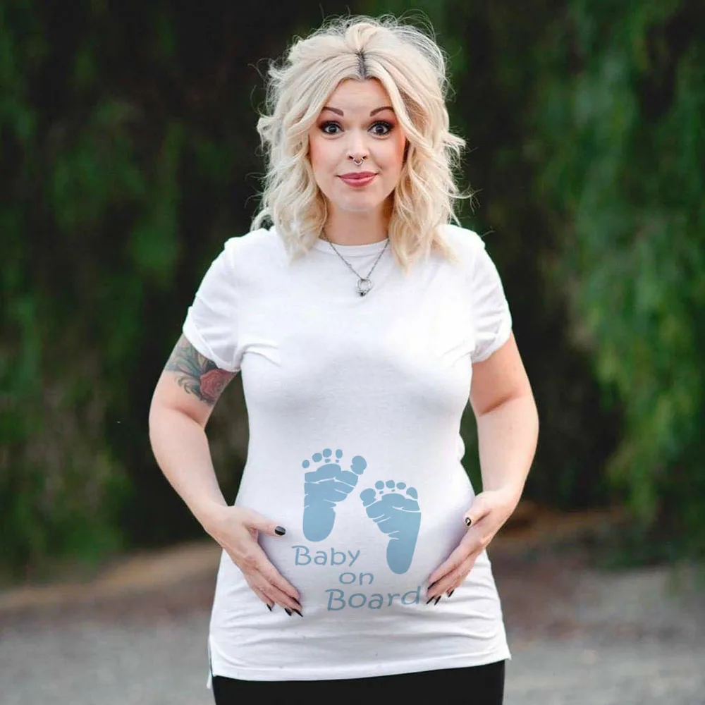Plus Size Funny Maternity Tshirt Baby on Board Pattern Print Pregnant Woman T-shirt Tops Pregnancy Short Sleeve T Shirt Clothes 2