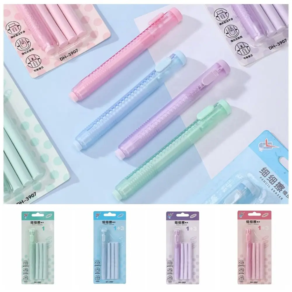 

Core Replacement Pen Type Press Eraser With Refills Pen Shape Traceless Pencil Wiping Eraser High Elasticity Dustless