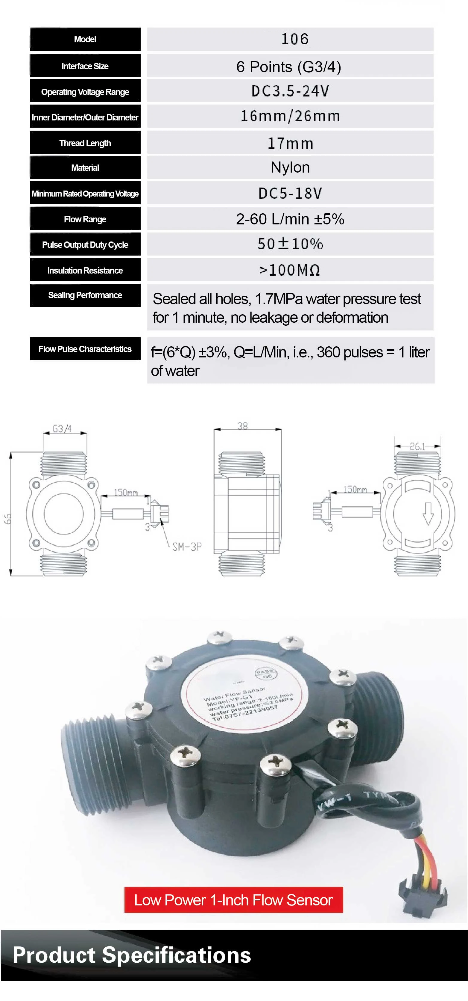 Brass G1/2 1 Inch Water Flow Meter LCD Digital Flow Sensor Smart Submeter with T
