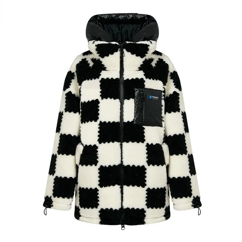 Women White Duck Down Jacket Winter Coat Female Checkerboard Temperament Warm Parkas Thick Short Outwear Fashion Hooded Overcoat