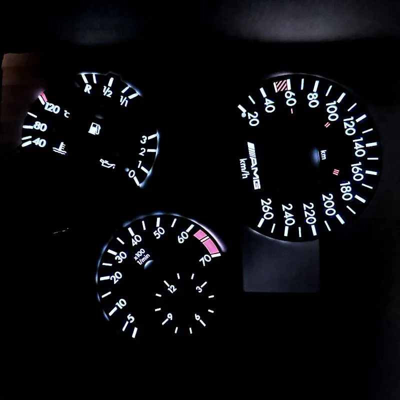 SD Motor O-H-L / F-H-L EL Glow Gauge 260 KM 7000 RPM for MB W124 W126 W201 190E Black Panel White LightingM