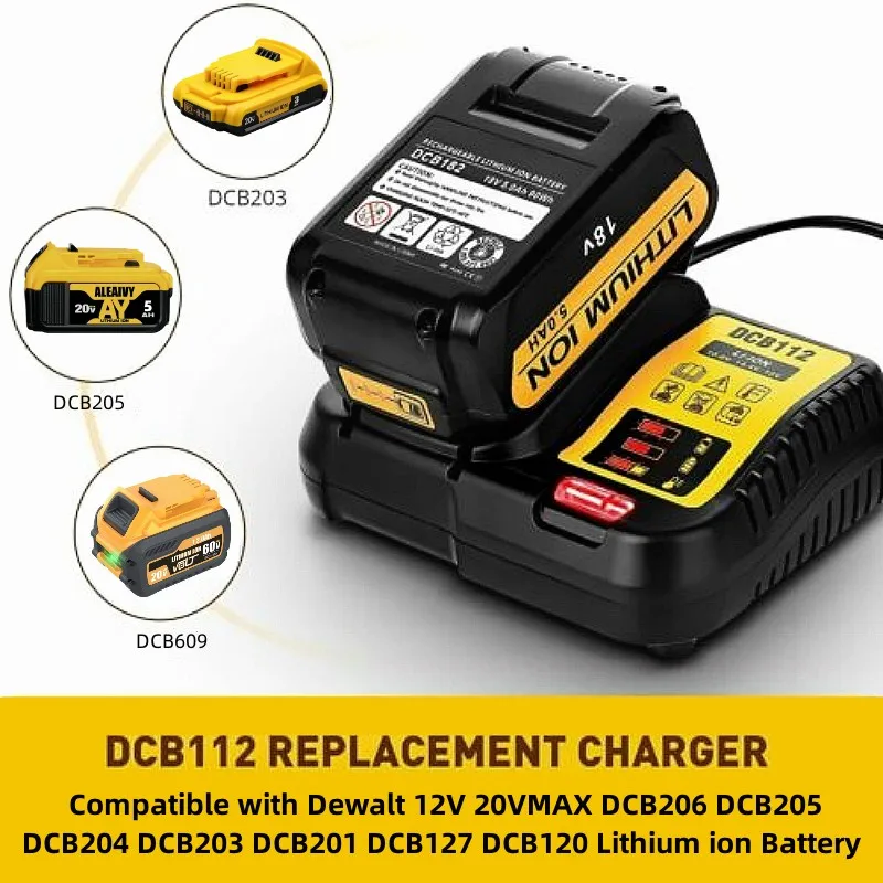 디월트 리튬 배터리 충전기, DCB112, DCB609, 10.8V, 12V, 14.4V, 18V, 20V, DCB206, DCB205, DCB204, DCB203, DCB120,DCB107, DCB115,