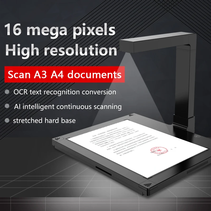 A3 16MP OCR Photo Scanner Automatic Book Scanner Handheld Portable Document Camera