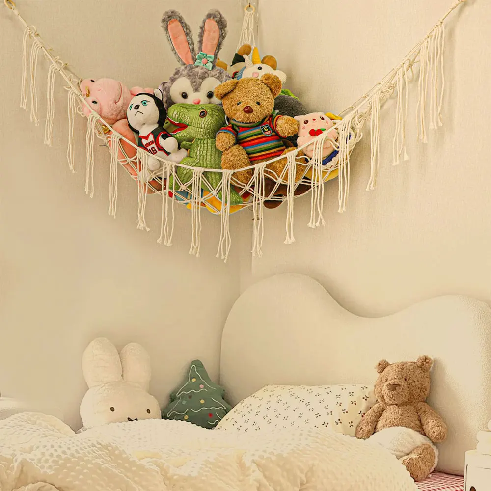Stuffed Animals Storage Hammock Large Capacity Net Macrame Boho Home Kids Bedroom Decoration Corner Hanging Toy Organizer Nets