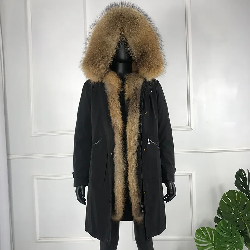 

Long Mink Racoon High Muskrat quality Lined With Parka Fur Collar Fashion Jacket Style Coat New Hood