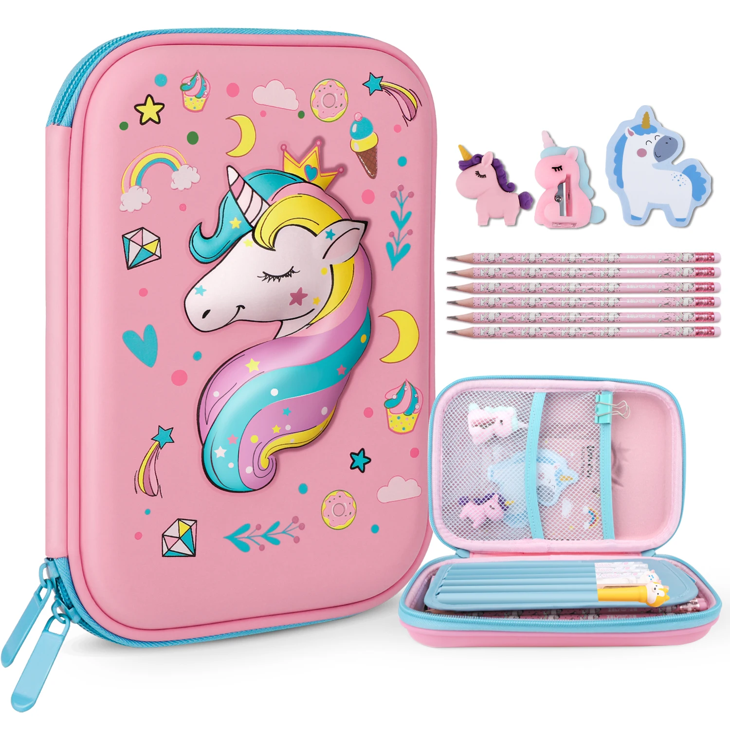 Urban Festivities Unicorn Pencil Boxes for Girls Big Pencil  Pouch Stationery Box for kids Unicorn Art EVA Pencil Box 