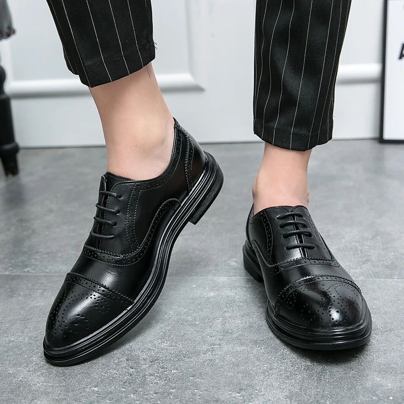 Men New Block Leather Shoes Classic Fashion High Quality Design Luxury Social Men's Shoes Black Brown Size 38-48 Men