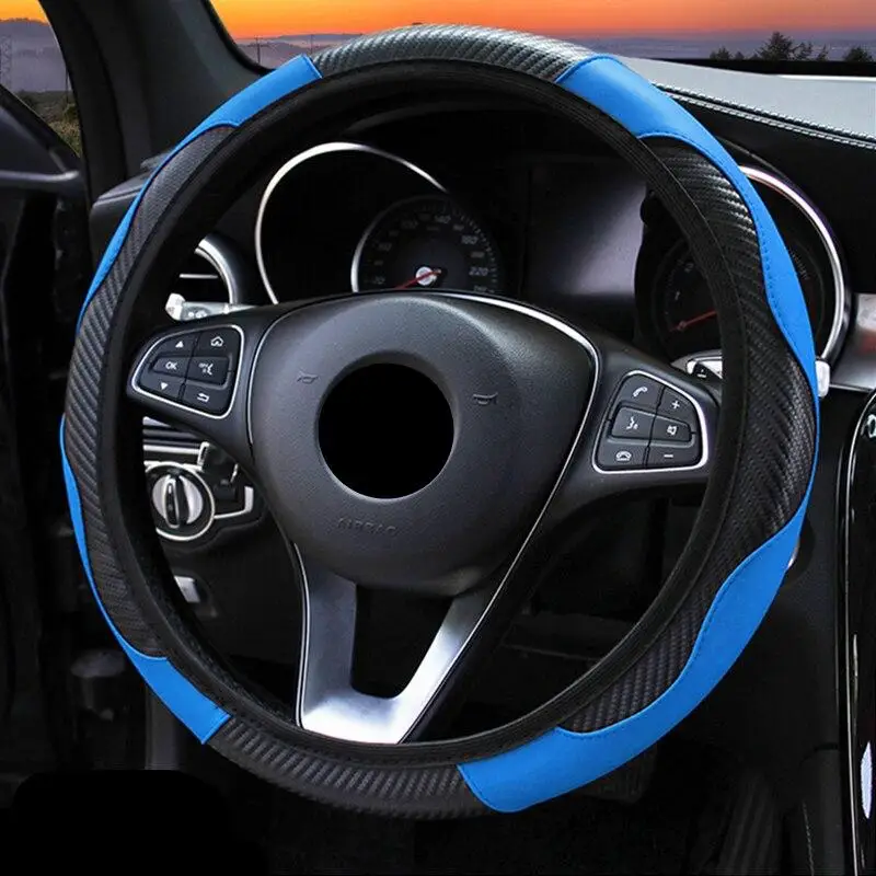 Breathable Anti-Slip PU Leather Car Steering Wheel Cover - 38cm Auto Interior Accessory