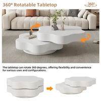 Table basse en forme de fleur 74,8*67,5*31cm, plateau supérieur 360 °   Table basse pivotante pour salon, double plateau, 2 niveaux de rangement, capacité totale recommandée 30 kg, MDF, blanc crème 5