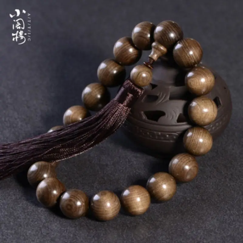 

Silkwood Handheld Prayer Beads Bracelet Gold Sandalwood Ebony Dark Wood Buddha Beads Car Hanging Men's Lady Couple Bracelet 20mm