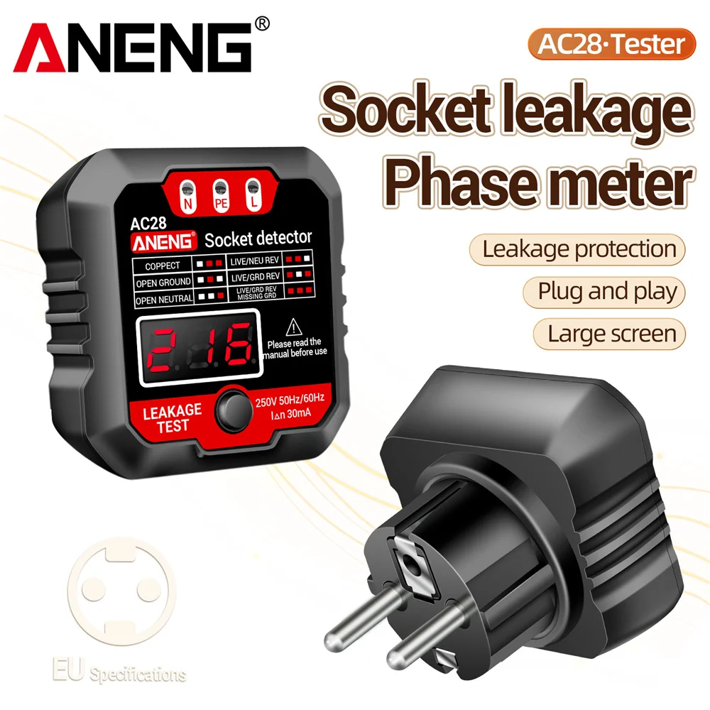 Digital Socket Power Tester ANENG AC28 Circuit Breaker Finder EU/US Plug 250V 50Hz/60Hz Socket Polarity Detector Voltage Tester