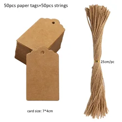 Kraft Paper Gift Tags with Strings - 50pcs Set for Weddings, Birthdays, and Holiday Parties (A-7x4cm-kraft)