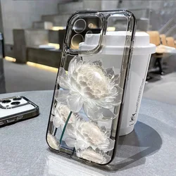 Elegant Transparent White Lotus Floral Phone Case Cover for iPhone 14 (TL06)