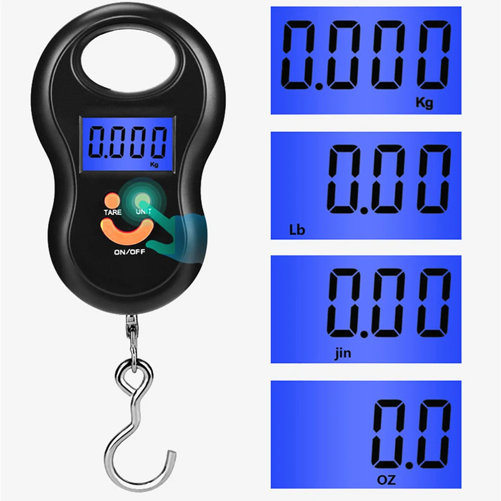 Portable Scale Black Electronic 50Kg 10g Hanging Scale LCD Digital Scale BackLight Fishing Weights Pocket Luggage Scales Weighing Scales digital scale pocket scale luggage scale luggage weight scale weighing tools hanging scale