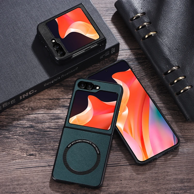 

Luxury Leather Case for Samsung Galaxy Z Flip5 Magnetic Charge Ultra-thin Shockproof Hard Folding Phone Cover for SamsungZFlip5