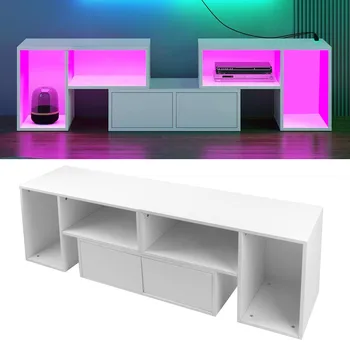 TV Cabinet Media Console Table Stable Support Anti Crack TV Cabinet Board Set TV Console Table Modern  with LED Light for Home