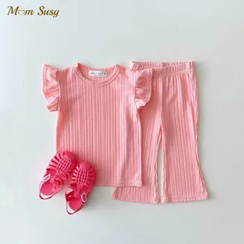 Set di vestiti in cotone a coste per neonato Tshirt + pantalone 2 pezzi neonato bambino bambino Homesuit tuta per bebè pigiama abbigliamento 0-5Y