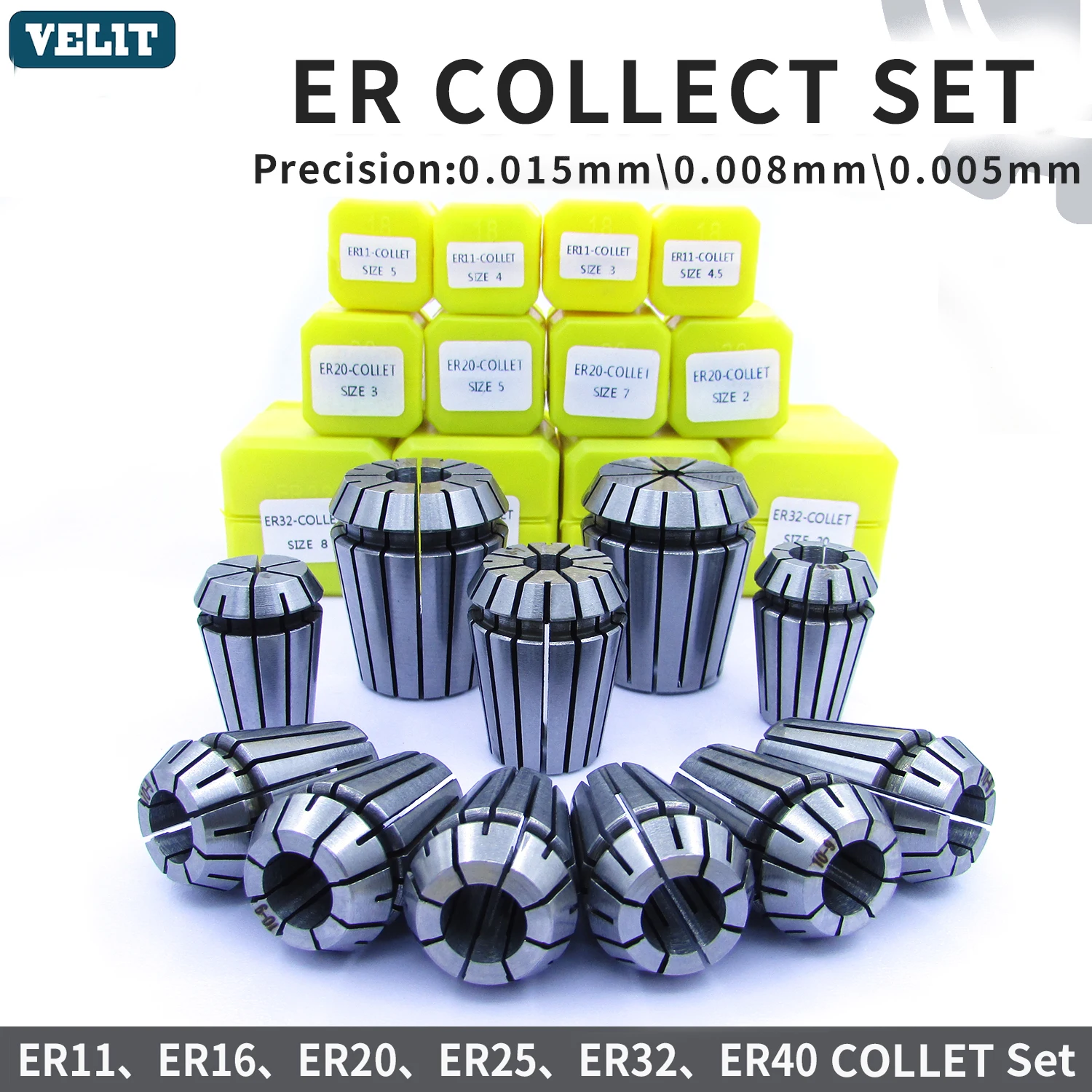 

ER11 ER16 ER20 ER25 ER32 9pcs/set Spring Collet AA High Precision 0.008 mm Collet Set For CNC Engraving Machine Lathe Mill Tool