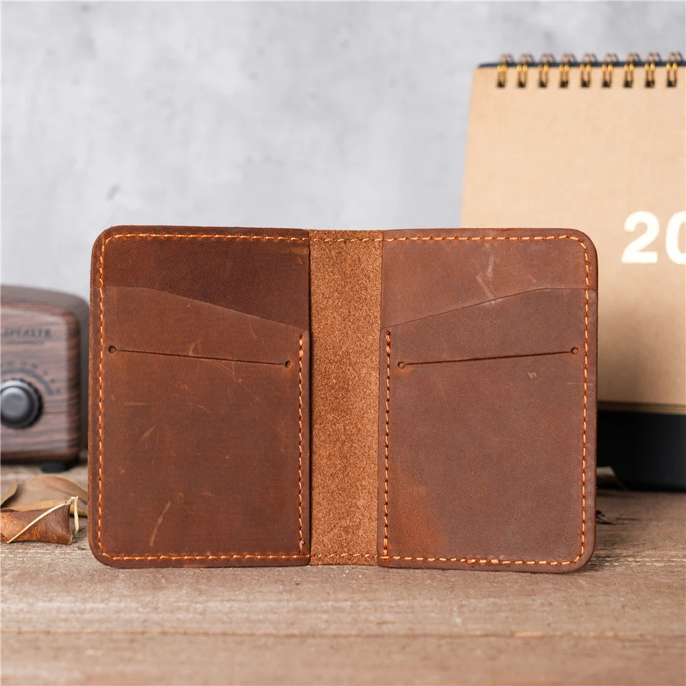 Men's Front Pocket Minimalist Cowhide Full Grain Leather Slim Wallet Card Holder ID License Bank Credit Card Vintage Retro NEW 3
