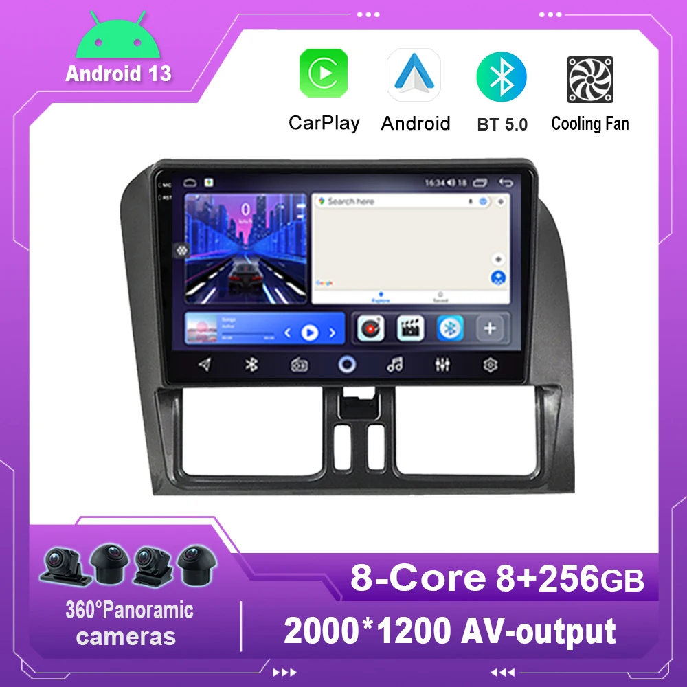 

9-дюймовый Android 13,0 автомобильный радиоприемник, мультимедийный видеоплеер, навигация для Volvo XC60 2014-2018 GPS Carplay No 2din 2 din dvd