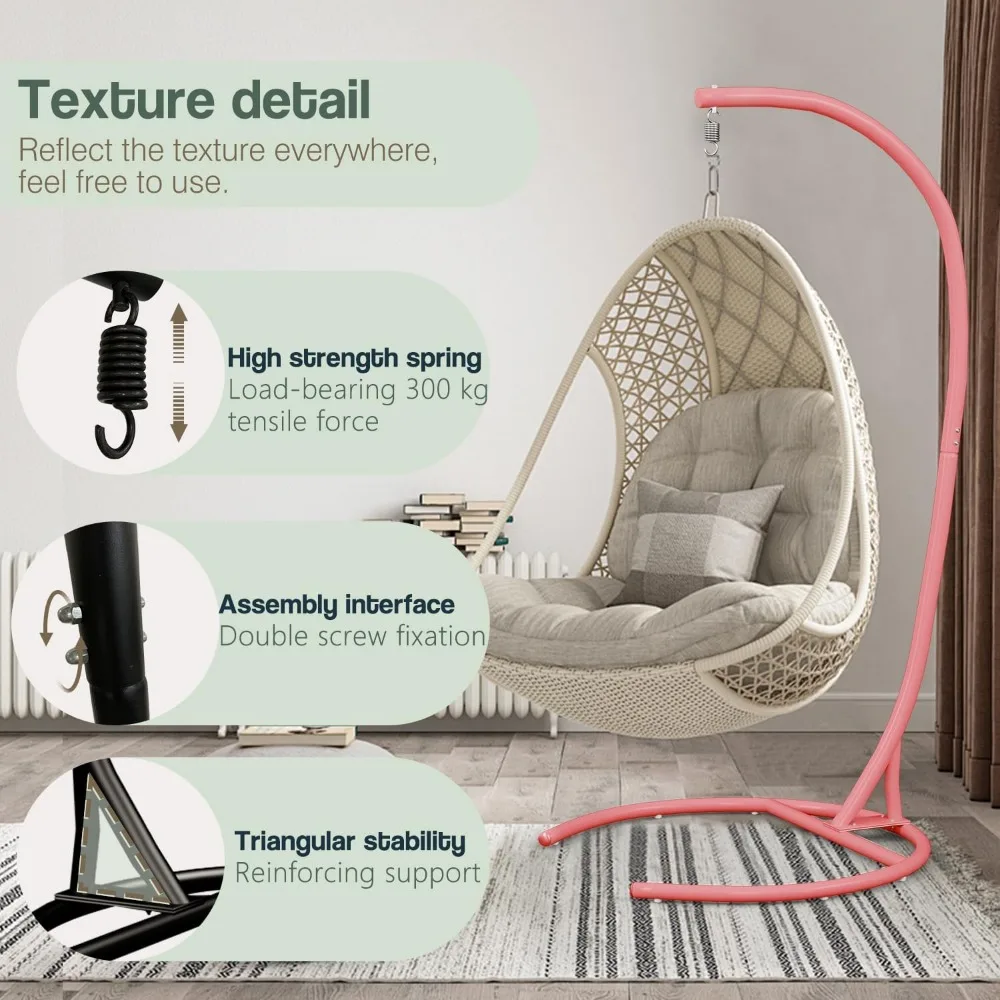 300lbs Hammock Chair Heavy Duty Hanging Chair Stand Only 360 Degree Rotation C Stand Frame, Patio Swings 3