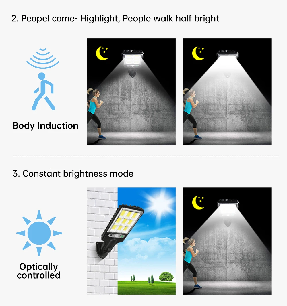 COB LED Solar Street Light Outdoor Waterproof 3 Mode Remote Control PIR Motion Sensor Solar Lamp For Garden Security Wall Light solar security light