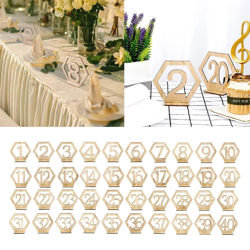 10pcs/set Hexagon Wood Table Number Sign Decorative Ornament Crafts for Wedding Birthday Holiday New Year Decoration