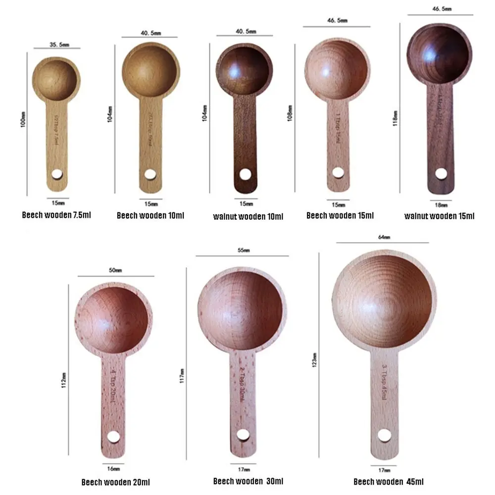 Portable Tablespoon Measuring Spoon 7.5/10/15/30/45ml Walnut Beech Wooden Spoon Tea Hangable Coffee Bean Kitchen kitchen measuring spoons measuring spoon set measuring cup and spoon set