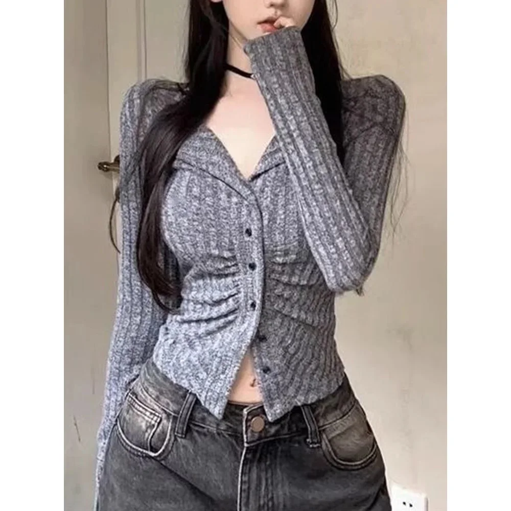 

Весенний женский Однотонный свитер с V-образным вырезом, тонкая трикотажная одежда