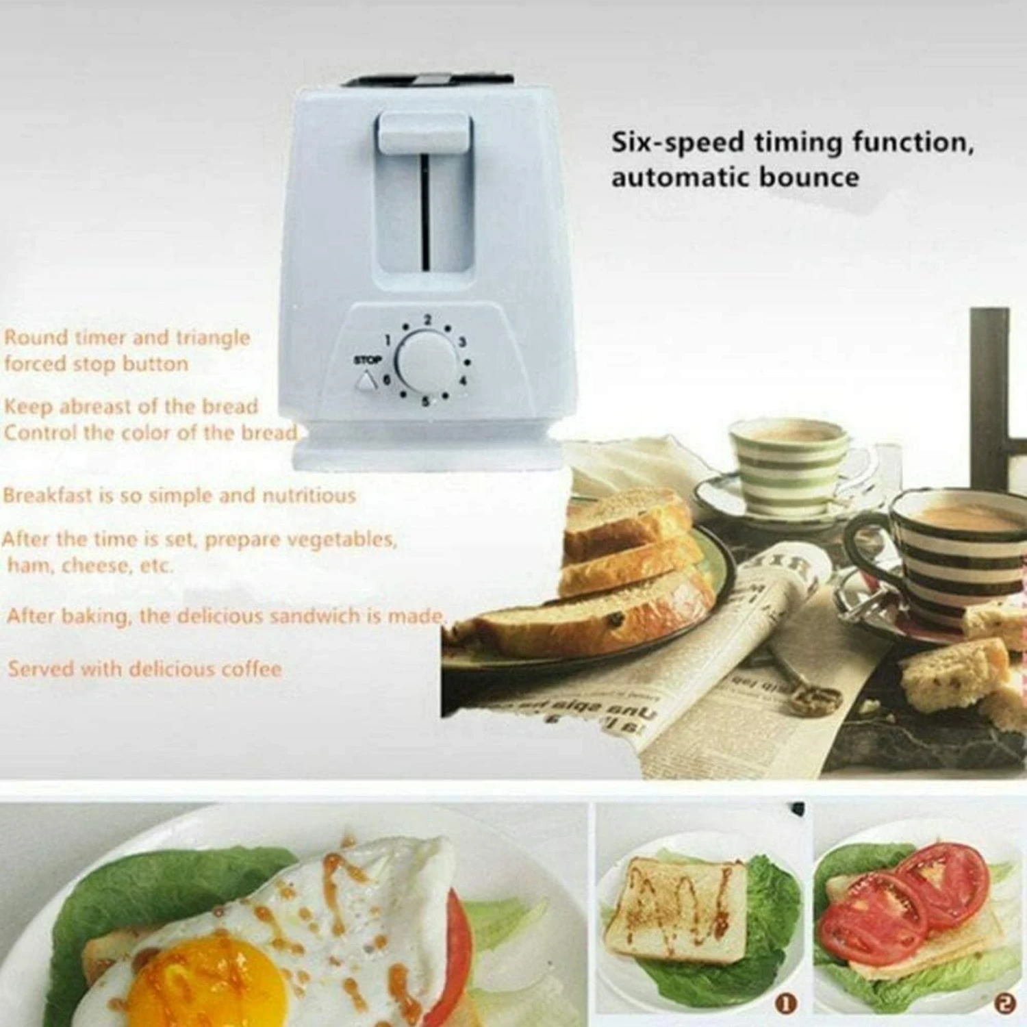 Practical, Extra Wide, Stainless Steel 2-Slice Toaster with Removable Crumb Tray and 6 Perfect White Settings-The Ideal Breakf