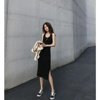 فستان قصير مثير بفتحة طويلة بدون ظهر فستان صيفي سادة جديد أمريكي Y2K ملابس الشارع موضة تنورة كلاسيكية للسيدات 3
