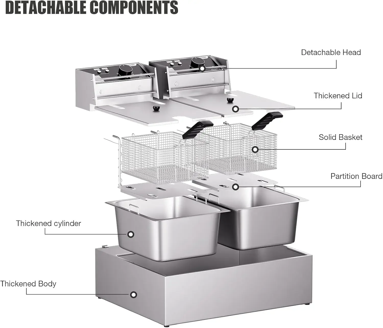 20.7Qt Deep Fryer, 3400W Electric Countertop Deep Fryer with 2 x 6.35 QT Removable Basket Commercial Fryers Frying