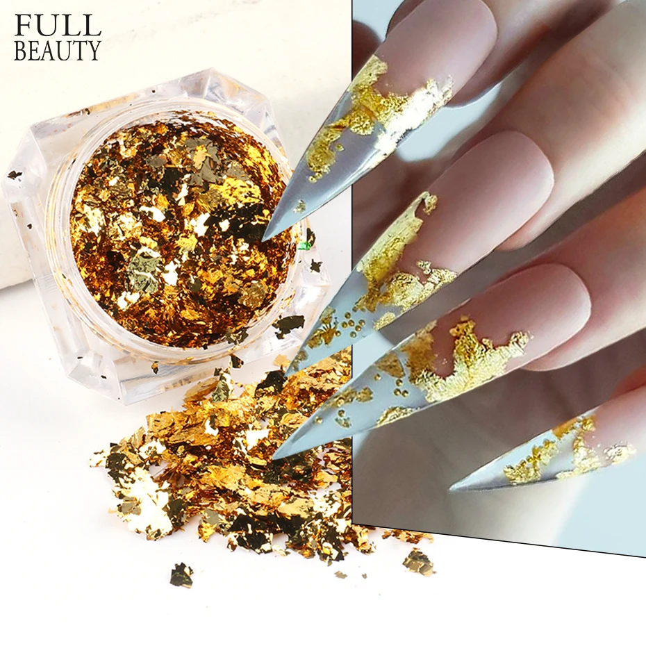 Nail Art Foil Flakes, Nail Foil Flakes Glitter Nail Sequins Confetti Gold  Silver Irregular Glitter Mirror Effect Acrylic Nail Powders Nail Foil  Paillette for Nail Decoration 