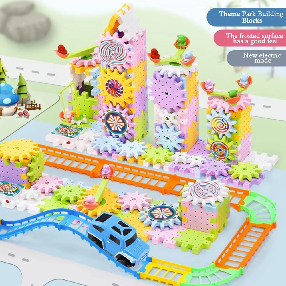 Electric DIY Spinnings Gears Building Blocks Battery Powered Brick Blocks Set For Boys Girls Kids