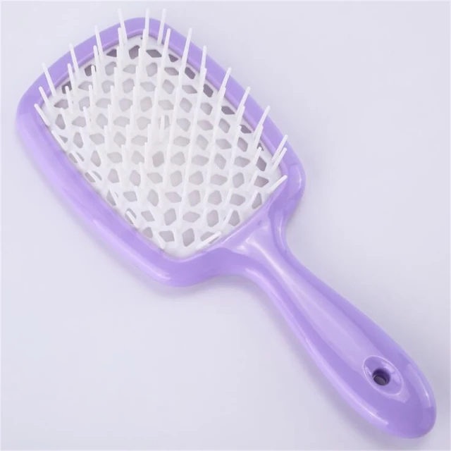 Tangled Hair Comb Detangling Hair Brush Large Plate Massage Combs Hollow Out Hair Brushes Barber Comb Salon Hair Styling Tools Purple
