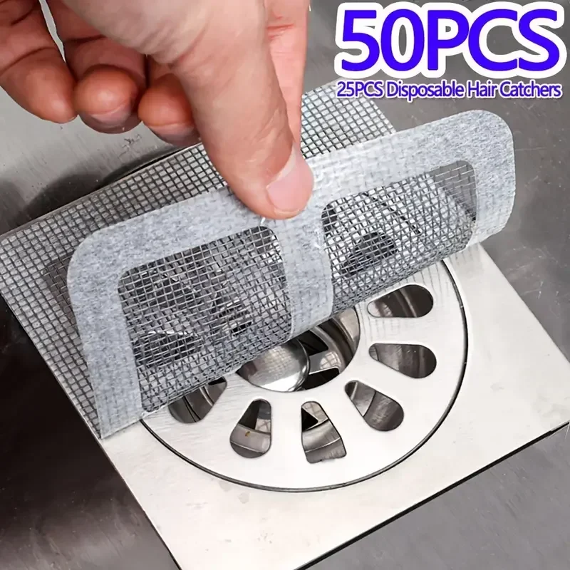 Shower Drain Hair Catcher Mesh Covers Floor Sink Strainer Filter Hair Stopper 50pcs For Bathroom Kitchen
