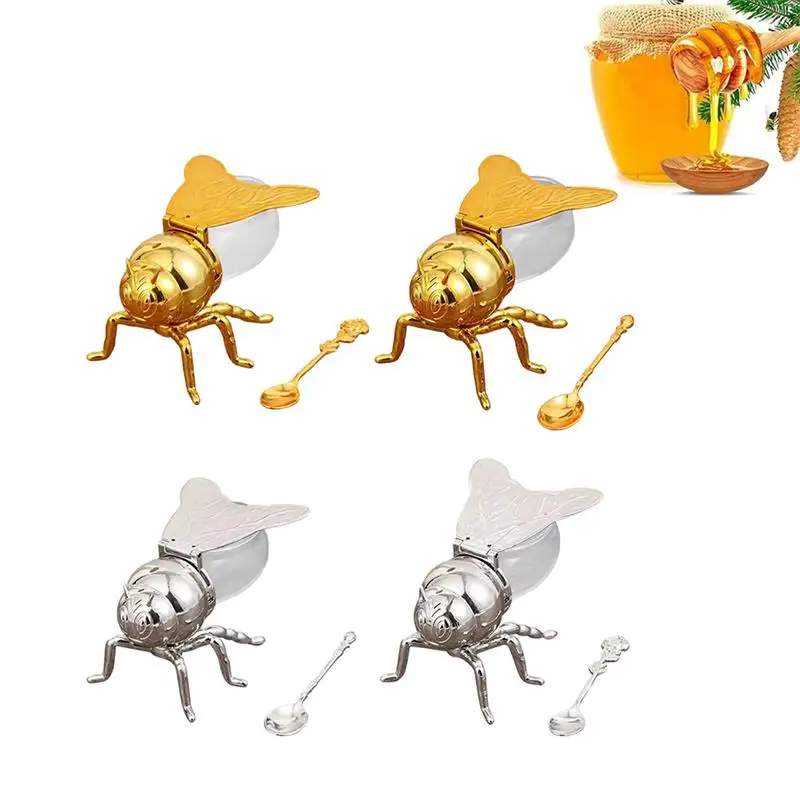Creative Cartoon Bee Shaped Seasoning Jar Honey Pot With Spoon For Kitchen Decor Festive Parties Condiments Oil Storage Holder