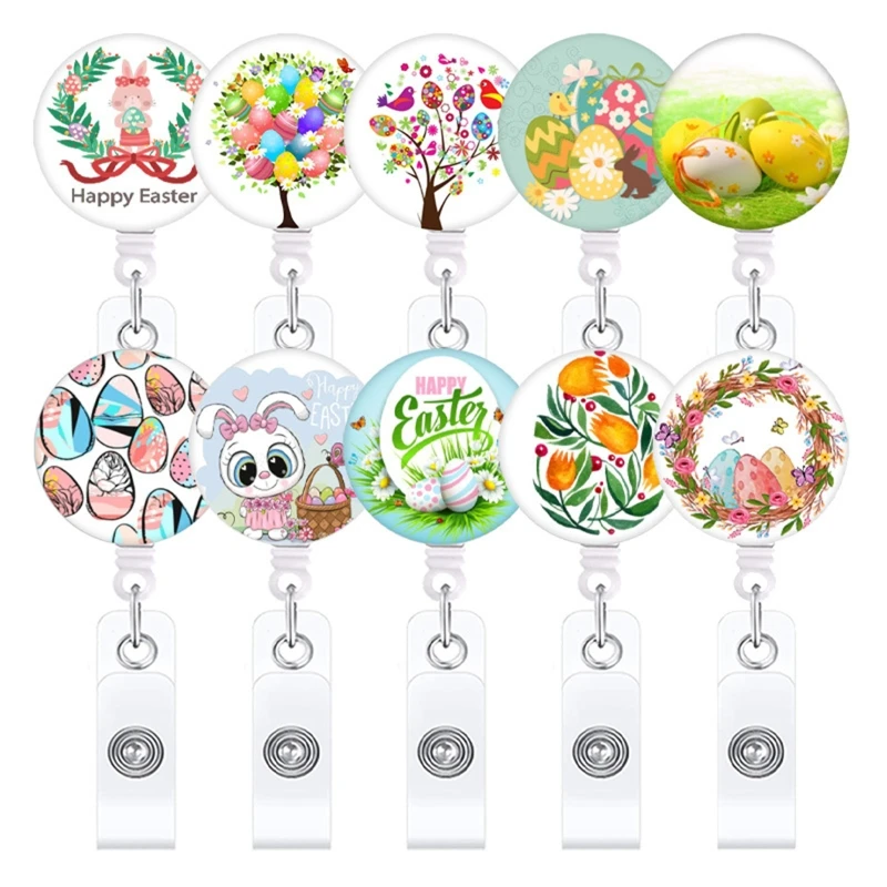 

Decorative Badge Holder with Clip Easter Name Card Badge Reel Retractable