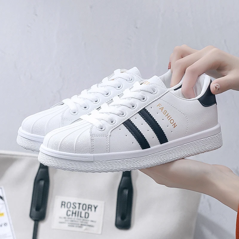 

Fashion Women Shoes PU Leather Korean Ladies Platform Sneakers Female Lace Up Vulcanized Sports Shoes White Flats Casual Shoes