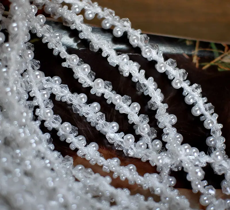 2yard price Hand-beaded pearl lace webbing accessories diy headwear clothing wedding dress decoration shoulder strap lace