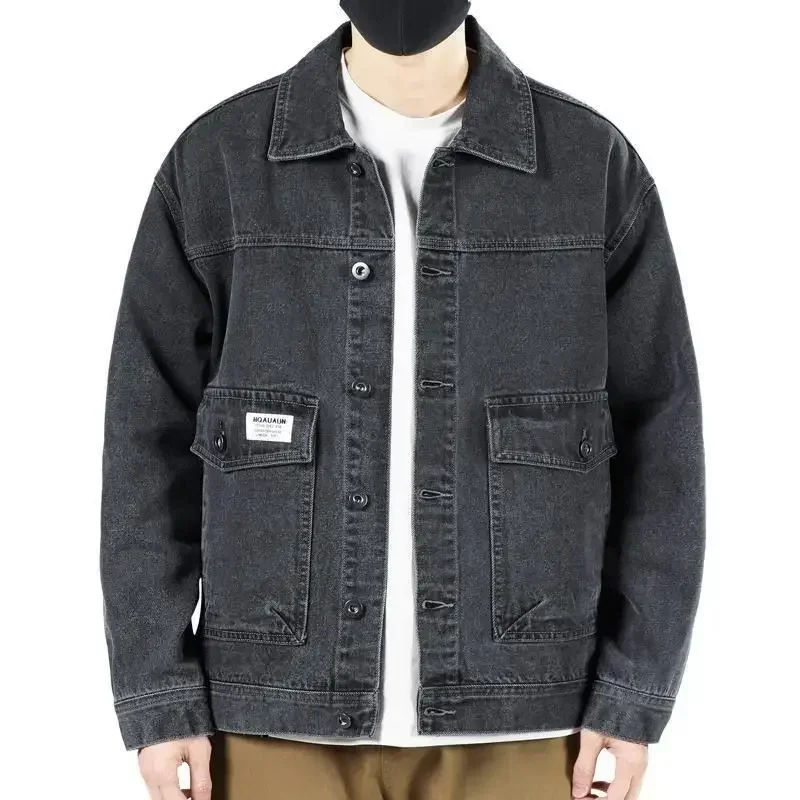 Abrigo de jeans para hombre con bordado Chaquetas de mezclilla para hombre Azul Hombros anchos Alta calidad Talla L Estilo coreano Diseñador Corea Y2k G