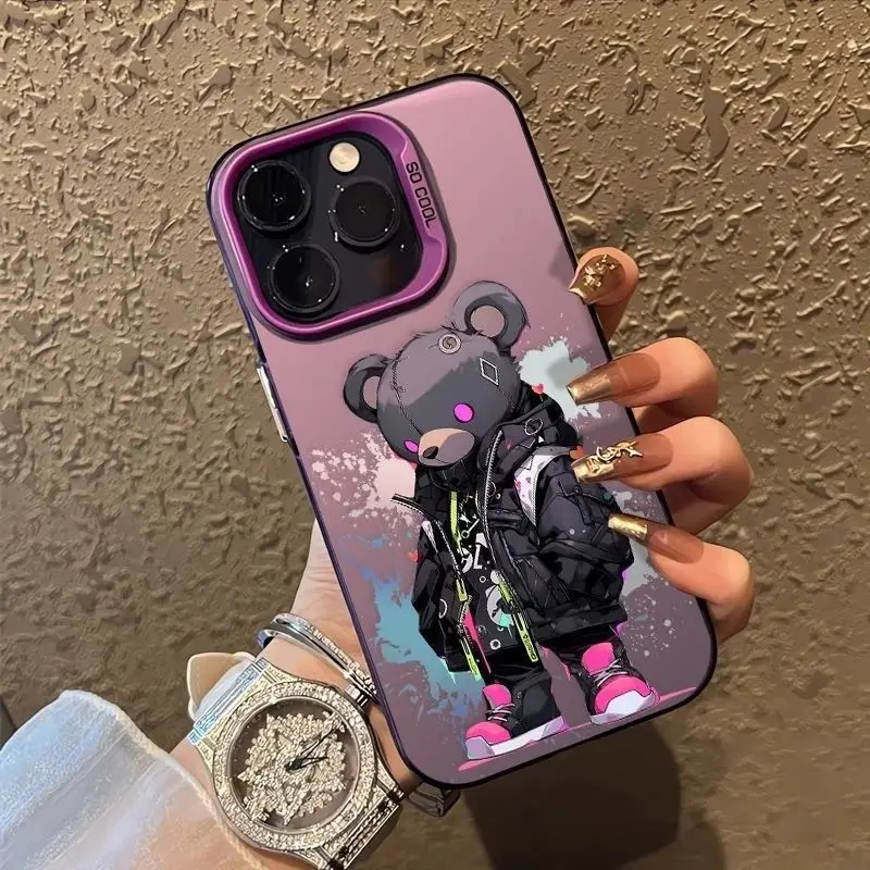 Case for IPHONE11 12 Color Silver Laser 3PROMAX 14PRO 15 15PRO Personality Anti-drop 15PROMAX Tide Cool Bear Mobile Phone Case