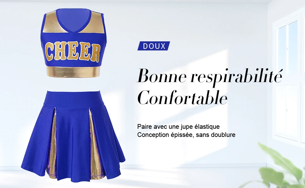 Description Picture 5 of itemKids Girls Cheerleading Uniform Summer Cheer Leader Dance Costume Set Sleeveless V-Neck Letter Print Crop Top with Skirt Clothes
