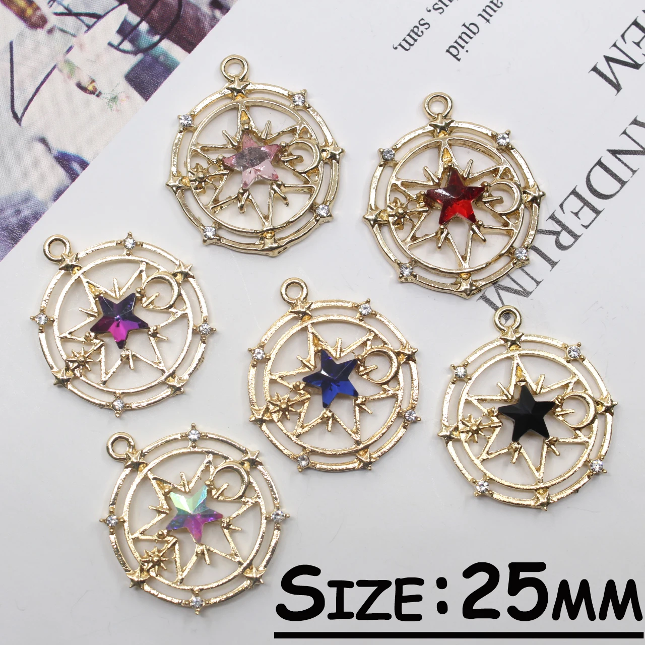 

6pcs/lot Star Pendant Rhinestones Decorative Buttons for DIY Accessories Alloy Craft Clothing Decorative Sewing Needlework