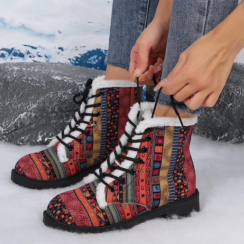 

Женские ботинки челси на среднем каблуке, зимняя повседневная обувь с принтом на щиколотке, туфли-лодочки, новые дизайнерские женские ботинки, Короткие Плюшевые ботинки с круглым носком, 20241