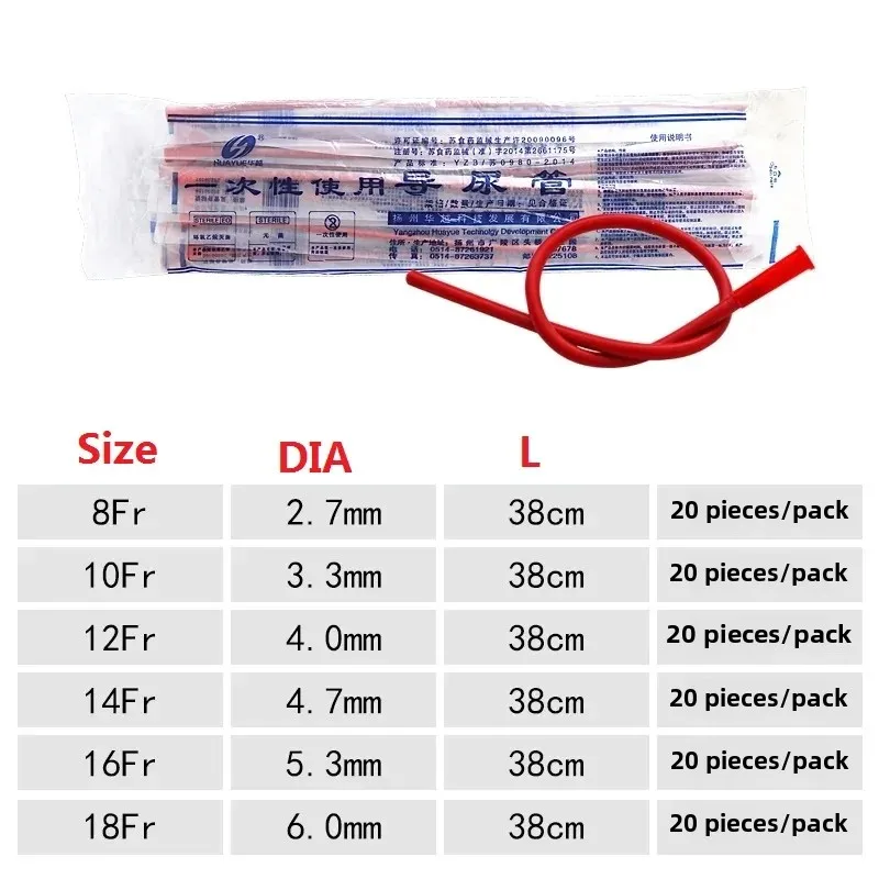 Disposable Foley Catheter 20pcs / 5pcs Disposable Silicon-coated Red Latex Foley Catheter 38cm Fr8-Fr18