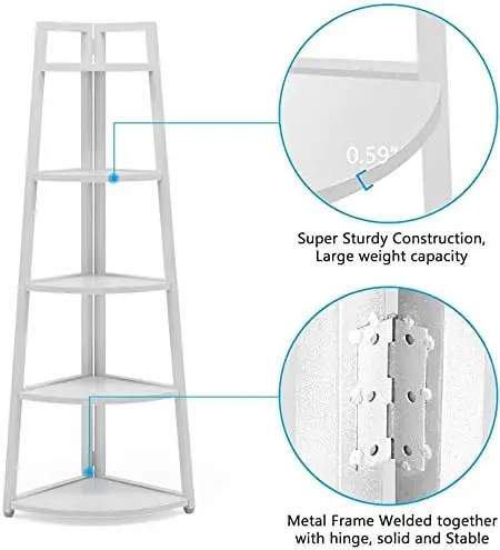 5 Tier Corner Bookshelf and Bookcase, 70 inch Tall Corner Shelves Standing Shelving Unit Indoor Plant Stand